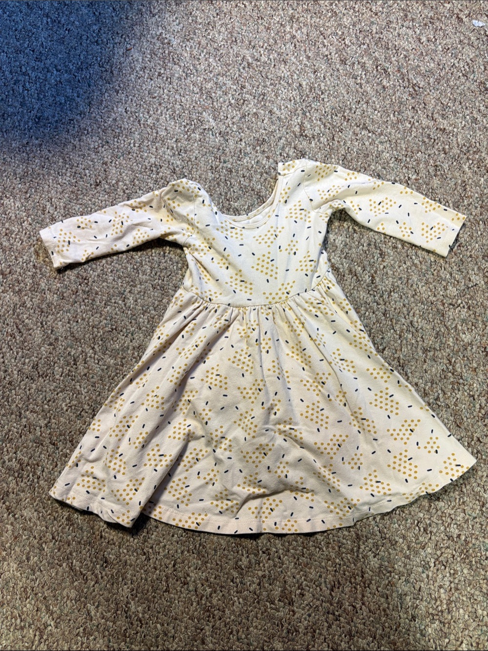 Kids Long Sleeve Cream Dress with Yellow Dot Print. Alice and Ames size 4